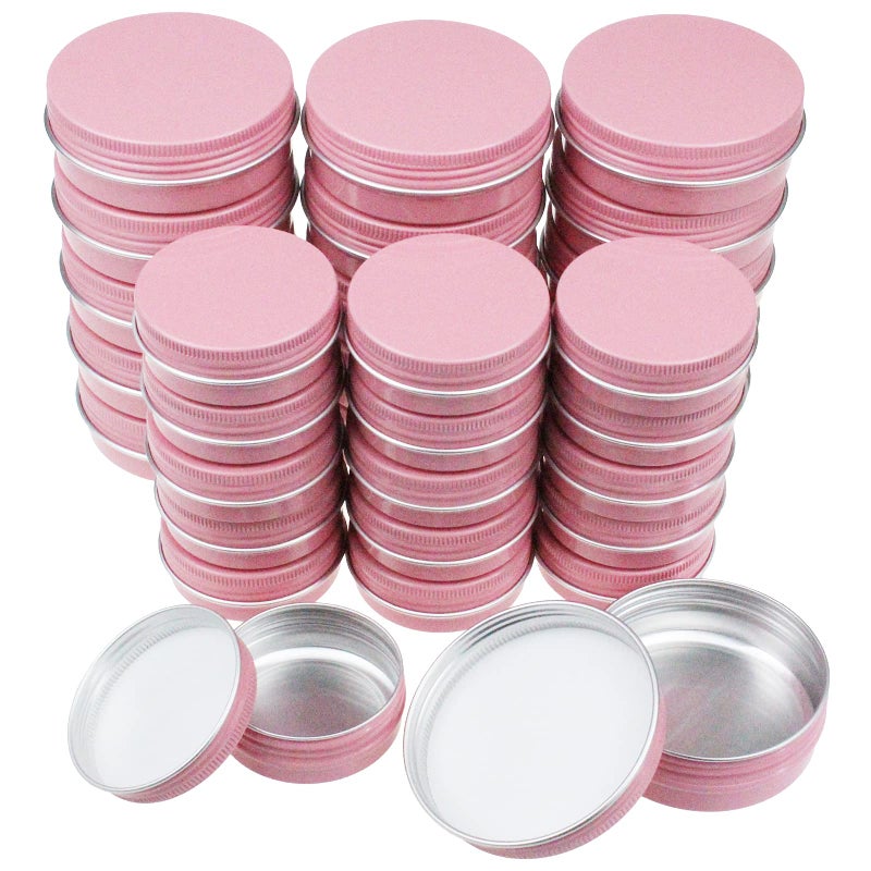 Thintinick Thintinick 32 Pieces Screw Lid Round Aluminum Tins Empty Metal Jars Spice Lip Balm Candle Storage Containers Travel Cans 2oz  1oz Mixed Sizes Pink 