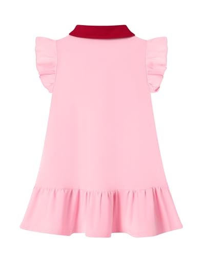 YALLET 2T 3T Playwear Dress Ruffle Sleeveless Baby Dresses Embroidery Cotton Toddler Girl Holiday Outfit Polo Girls Summer Outfits for Playdate Birthday Photo Shoots Holiday(Pink,2-3T) - Image 4