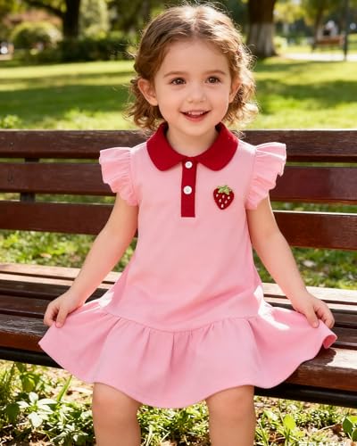 YALLET 2T 3T Playwear Dress Ruffle Sleeveless Baby Dresses Embroidery Cotton Toddler Girl Holiday Outfit Polo Girls Summer Outfits for Playdate Birthday Photo Shoots Holiday(Pink,2-3T) - Image 5