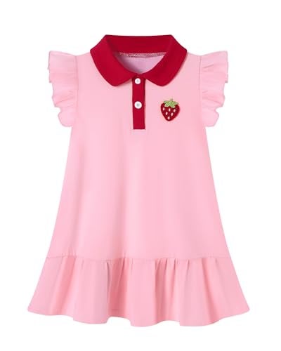 YALLET 2T 3T Playwear Dress Ruffle Sleeveless Baby Dresses Embroidery Cotton Toddler Girl Holiday Outfit Polo Girls Summer Outfits for Playdate Birthday Photo Shoots Holiday(Pink,2-3T) - Image 1