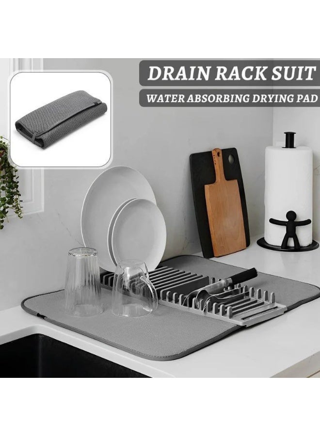 FALMER Dish Rack and Microfiber Drying Mat - Space-Saving, Foldable Design (Gray) - Image 1