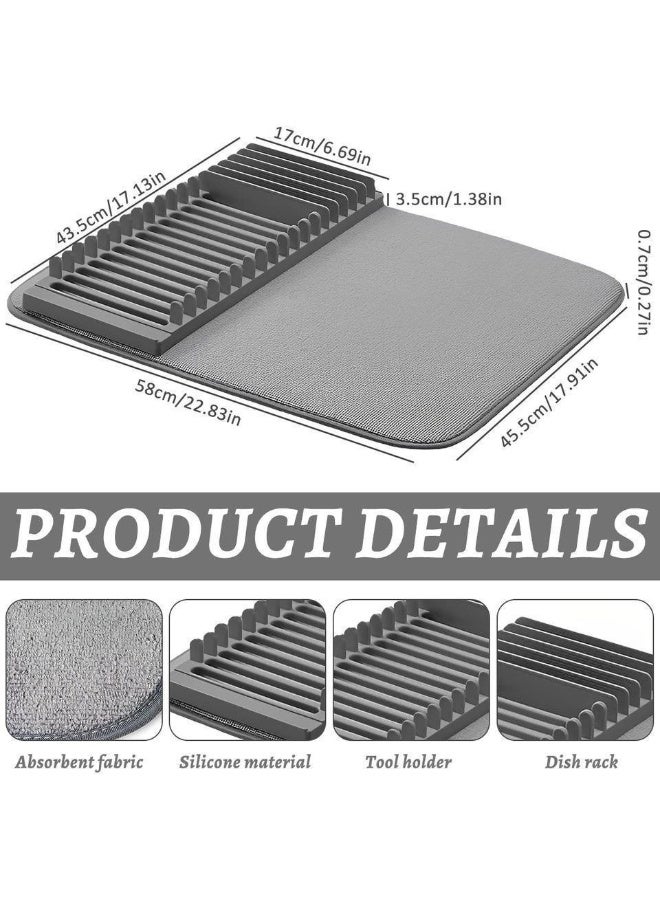 FALMER Dish Rack and Microfiber Drying Mat - Space-Saving, Foldable Design (Gray) - Image 4