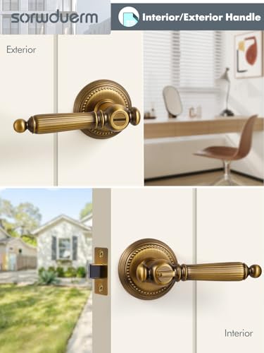 SORWDUERM 1 Pack Antique Brass Door Lever Privacy Antique Door Handle Door Lever Bedroom and Bathroom Zinc Alloy - Image 4