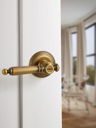 SORWDUERM 1 Pack Antique Brass Door Lever Privacy Antique Door Handle Door Lever Bedroom and Bathroom Zinc Alloy - Image 3