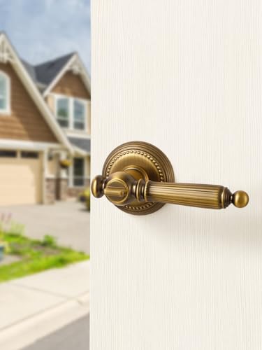 SORWDUERM 1 Pack Antique Brass Door Lever Privacy Antique Door Handle Door Lever Bedroom and Bathroom Zinc Alloy - Image 2