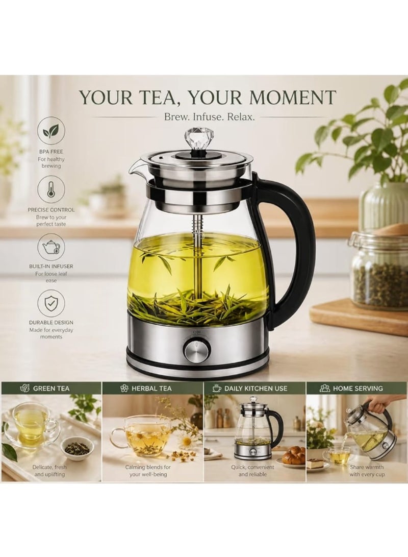 Electric Tea Maker & Glass Kettle 1L, Durable Borosilicate Glass Tea Steeper Infuser with Rapid Heating & Precise Control, Elegant Crystal Lid Knob - Image 4