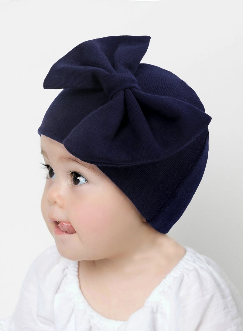 Newborn Bowtie Pullover Hat Dark Blue  - Image 1