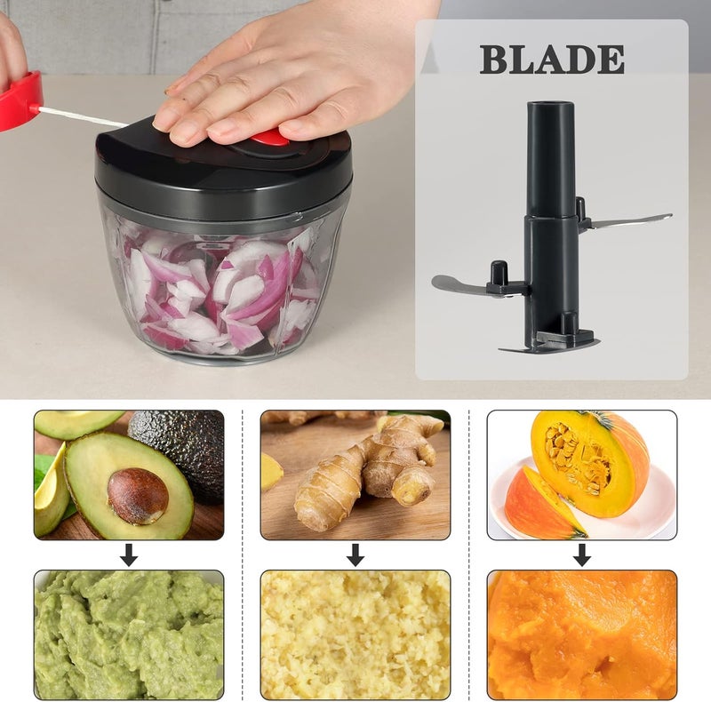 Cambom Manual Food Chopper Vegetable Cutter, Hand String Vegetable Chopper Onions Cutter for Vegetable Fruits Nuts BPA Free Food Safe Material, 650ml Black - Image 2