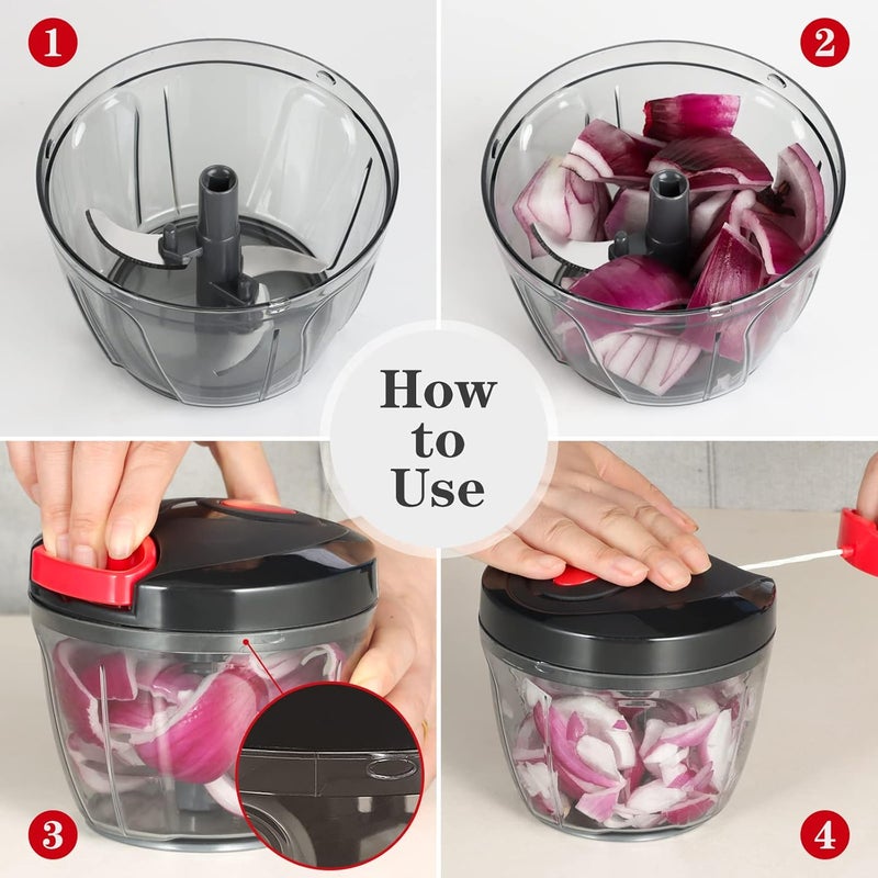 Cambom Manual Food Chopper Vegetable Cutter, Hand String Vegetable Chopper Onions Cutter for Vegetable Fruits Nuts BPA Free Food Safe Material, 650ml Black - Image 4