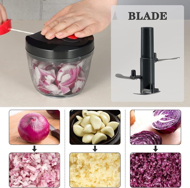 Cambom Manual Food Chopper Vegetable Cutter, Hand String Vegetable Chopper Onions Cutter for Vegetable Fruits Nuts BPA Free Food Safe Material, 650ml Black - Image 3