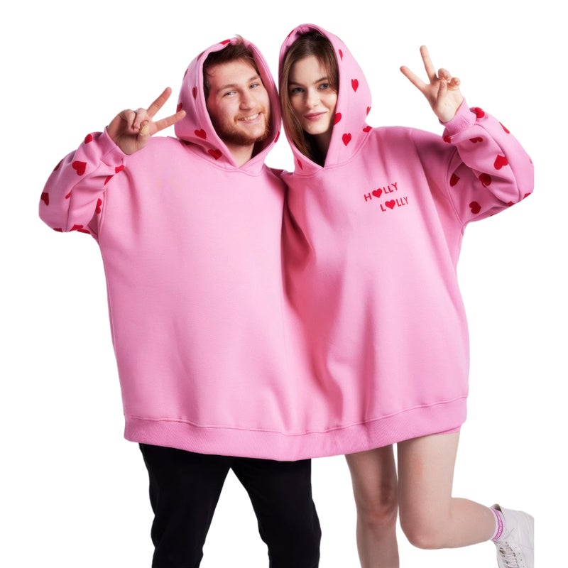 Jongdari Couples Hoodies, Two Person Hoodie Couple Sweaters Funny Matching Hoodies - Pink, Thickened Version - Image 1