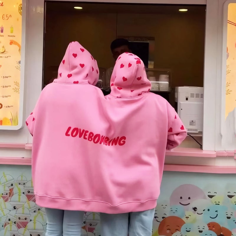 Jongdari Couples Hoodies, Two Person Hoodie Couple Sweaters Funny Matching Hoodies - Pink, Thickened Version - Image 4