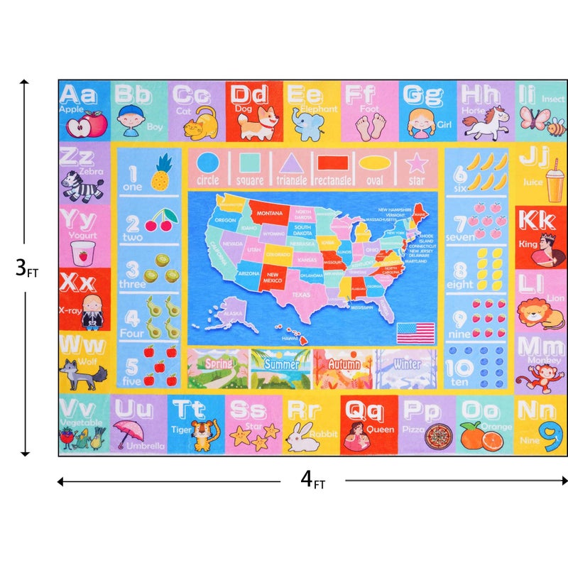OHDS Kids Rugs for Playroom - Soft & Non-Slip 3x4 Feet Educational Rug for Learning ABC Alphabet, Numbers, Shapes & Map, Washable Classroom Rug for Toddler Nursery & Kids Room Decor - Image 2