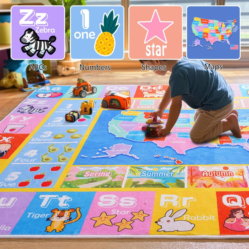 OHDS Kids Rugs for Playroom - Soft & Non-Slip 3x4 Feet Educational Rug for Learning ABC Alphabet, Numbers, Shapes & Map, Washable Classroom Rug for Toddler Nursery & Kids Room Decor - Image 3