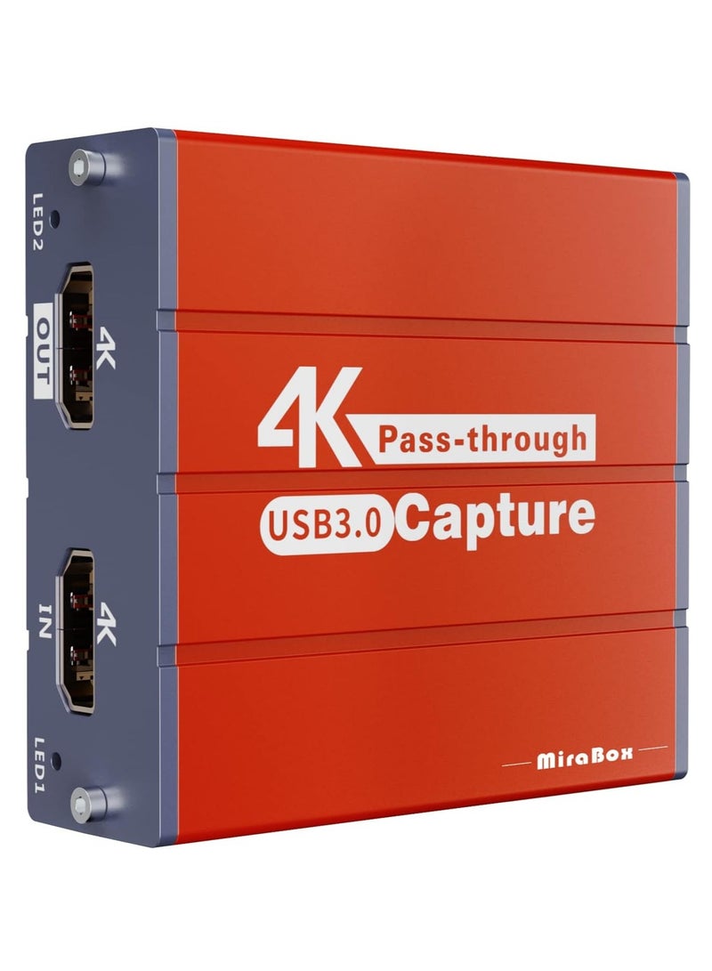 USB 3.0 4K HDMI Video Capture Card 1080P 60FPS HD with HDMI Port Works with Xbox PS5 PS4 Switch DSLR for Live Streaming Recording OBS Twitch - Image 1