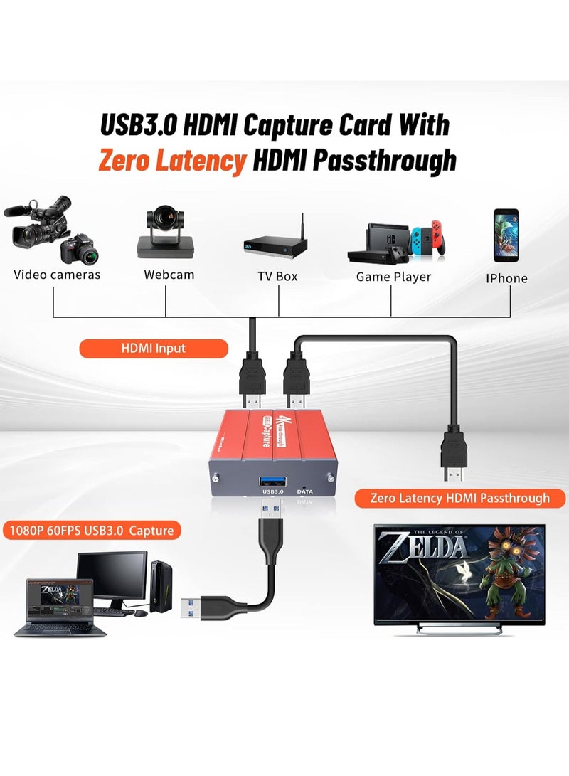 USB 3.0 4K HDMI Video Capture Card 1080P 60FPS HD with HDMI Port Works with Xbox PS5 PS4 Switch DSLR for Live Streaming Recording OBS Twitch - Image 2