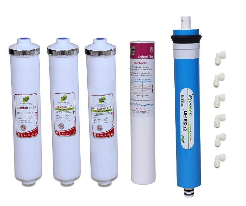 Hi-Tech Water Filter RO Purifier Complete Service KIT 75 GPD Membrane + Sediment + Pre carbon + Post carbon + Pre filter Compatible with KENT/DOLPHINE/REVIVA/AQUAGRAND - Image 1