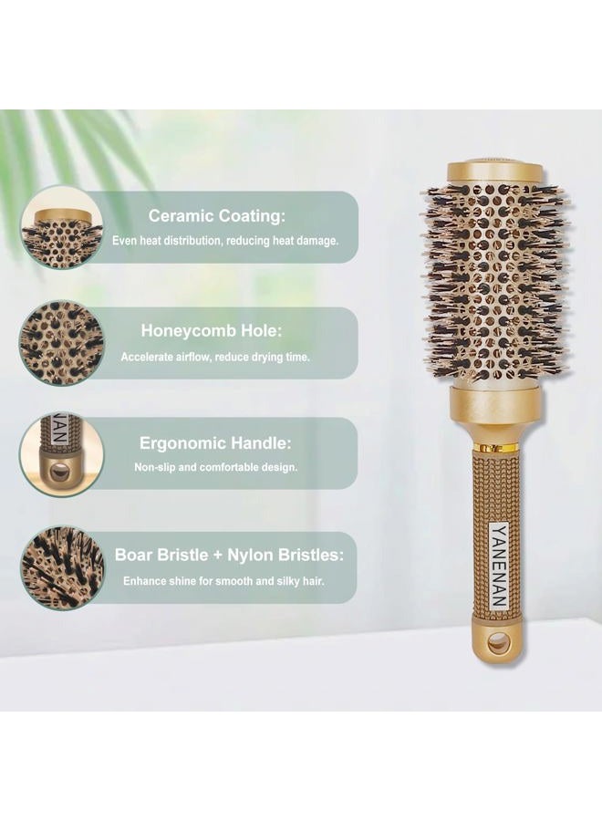 YANENAN Boar Bristle Round Hair Brush for Women Blow Dryer Ionic Technology and Nano Thermal Ceramic Round Hair Dryer Brush (2.9 inch, 1.7P Barrel - Image 3