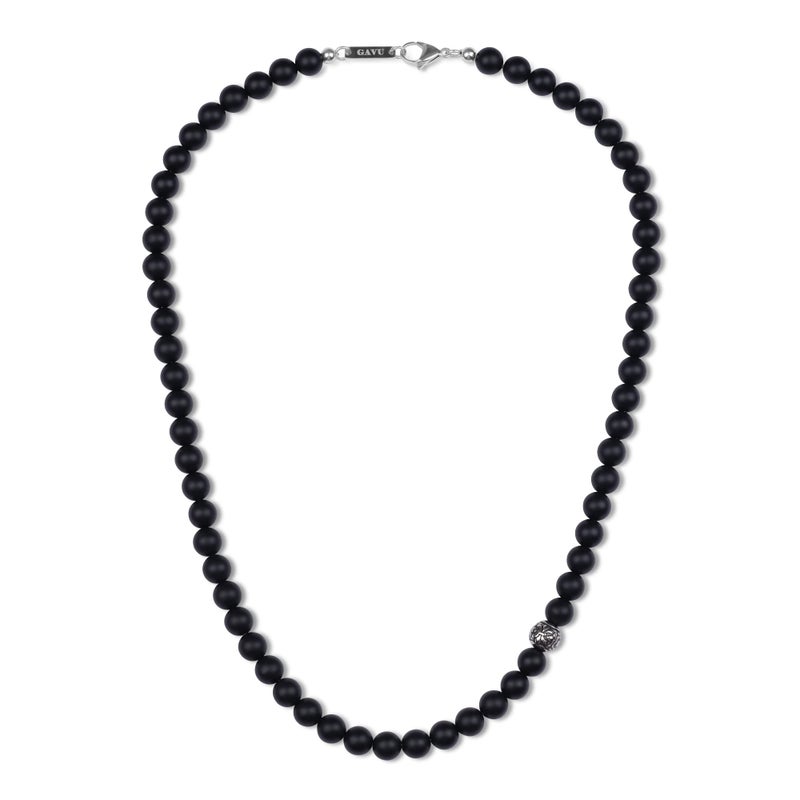 GAVU Mens Crystal Beaded Necklace Black Onyx Necklace for Men with Fleur De Lis Bead 26 - Image 2
