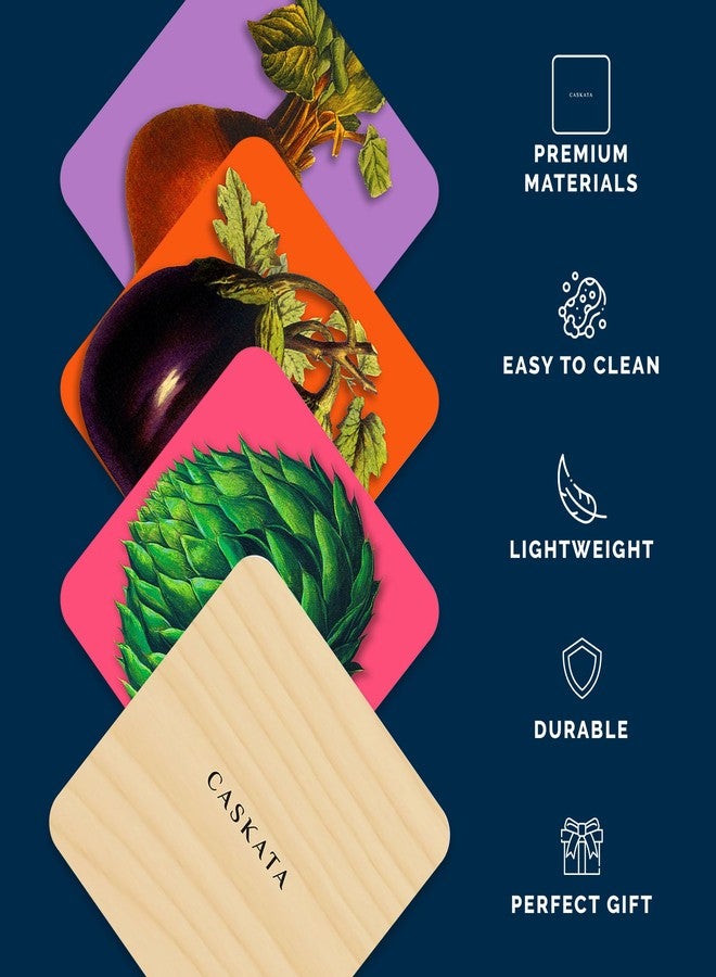 Caskata Veggies Birchwood Square Coasters, Boxed Set of 4 | Birchwood and Wipeable Melamine | Perfect for Home, Entertaining, Gifts | Blue and White, 4W X 4L - Image 3