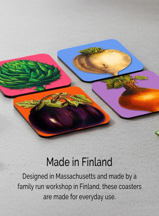 Caskata Veggies Birchwood Square Coasters, Boxed Set of 4 | Birchwood and Wipeable Melamine | Perfect for Home, Entertaining, Gifts | Blue and White, 4W X 4L - Image 5