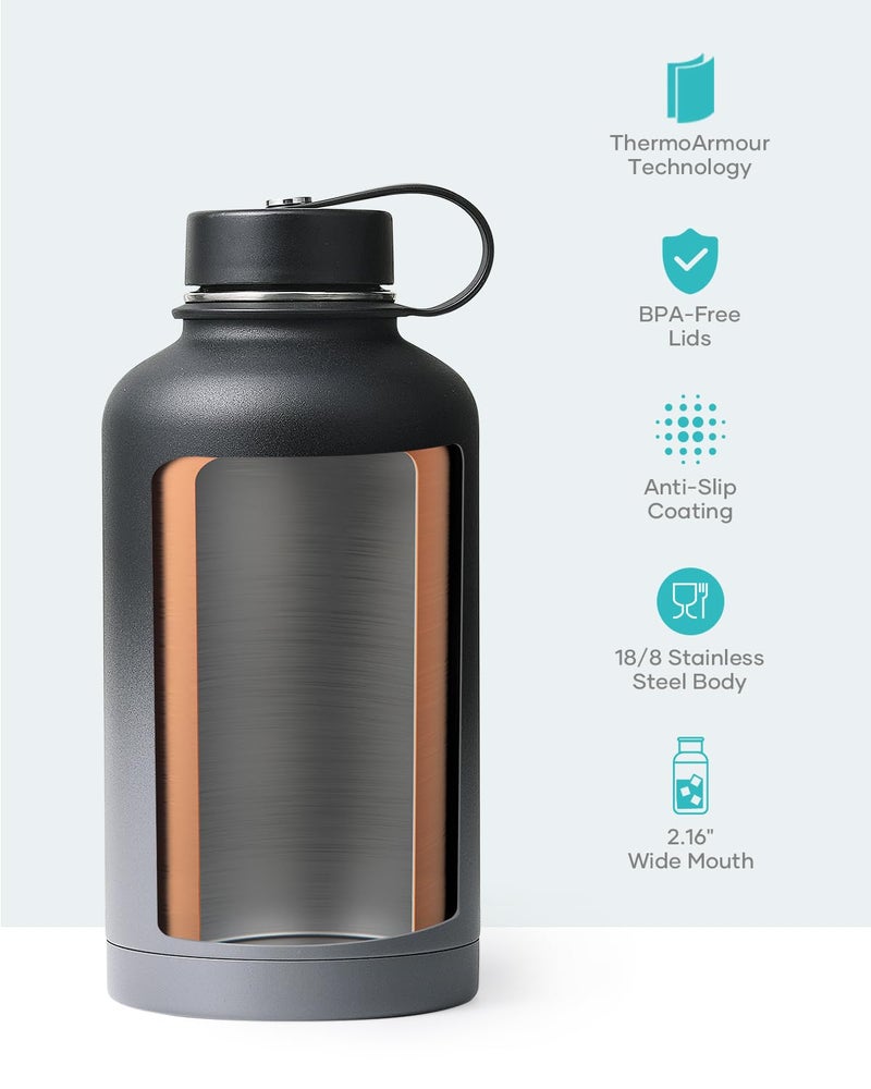 BUZIO Insulated Water Bottle 64 oz with Straw Lid and Flex Lid  BUZIO 64oz Stainless Steel Water Bottle Half Gallon Jug Flask  Double Wall Vacuum Sports Thermo Mug  Cold Hot Hydro Metal Canteen - Image 4
