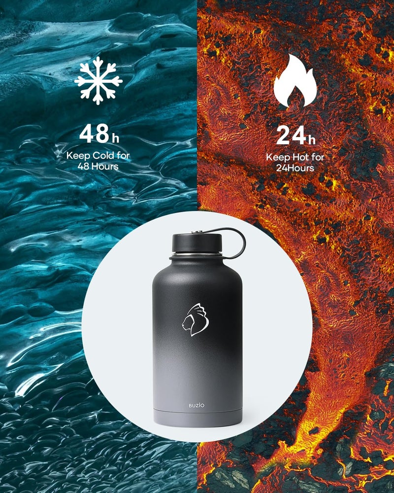 BUZIO Insulated Water Bottle 64 oz with Straw Lid and Flex Lid  BUZIO 64oz Stainless Steel Water Bottle Half Gallon Jug Flask  Double Wall Vacuum Sports Thermo Mug  Cold Hot Hydro Metal Canteen - Image 2