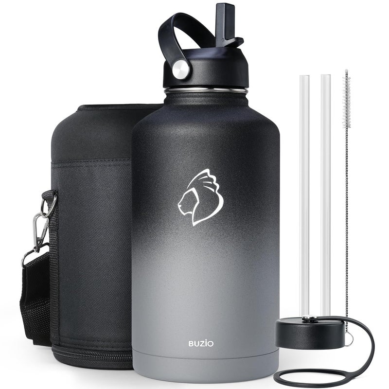 BUZIO Insulated Water Bottle 64 oz with Straw Lid and Flex Lid  BUZIO 64oz Stainless Steel Water Bottle Half Gallon Jug Flask  Double Wall Vacuum Sports Thermo Mug  Cold Hot Hydro Metal Canteen - Image 1