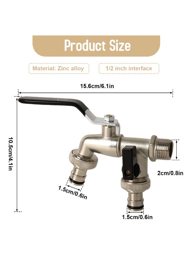 HASTHIP® Water Tap, Garden Faucet Splitter, 1 in 2 Out Zinc Alloy Hose Y-Connector, Dual Water Tap Adapter with Individual Shut-Off Valves for Garden, Lawn & Outdoor Irrigation - Image 3
