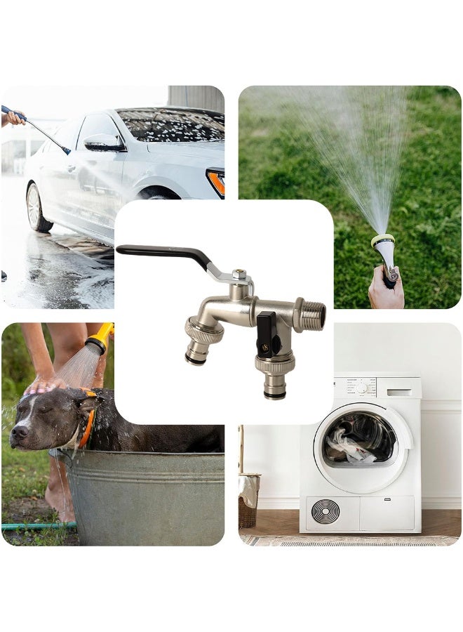 HASTHIP® Water Tap, Garden Faucet Splitter, 1 in 2 Out Zinc Alloy Hose Y-Connector, Dual Water Tap Adapter with Individual Shut-Off Valves for Garden, Lawn & Outdoor Irrigation - Image 5