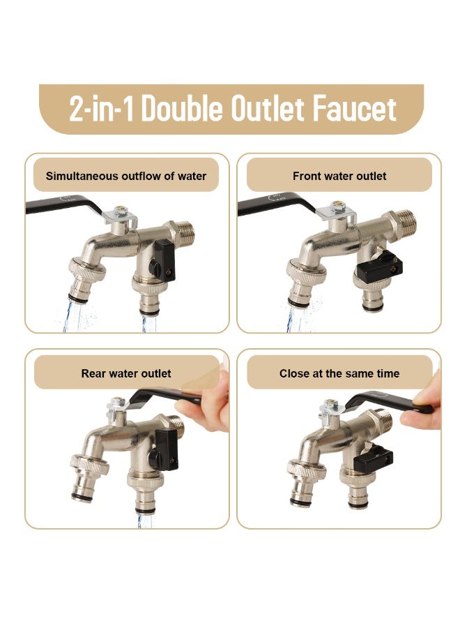 HASTHIP® Water Tap, Garden Faucet Splitter, 1 in 2 Out Zinc Alloy Hose Y-Connector, Dual Water Tap Adapter with Individual Shut-Off Valves for Garden, Lawn & Outdoor Irrigation - Image 4