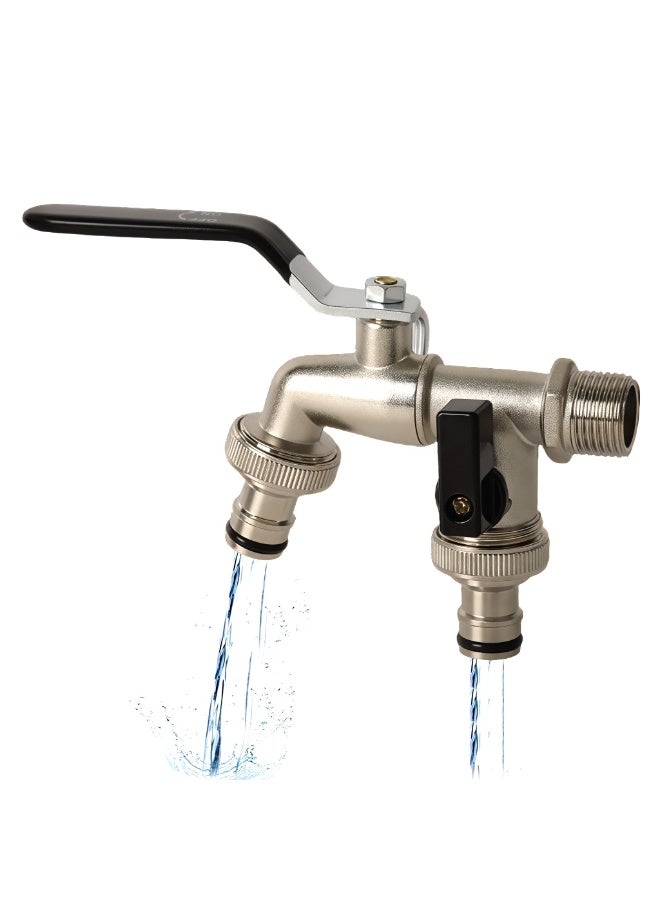 HASTHIP® Water Tap, Garden Faucet Splitter, 1 in 2 Out Zinc Alloy Hose Y-Connector, Dual Water Tap Adapter with Individual Shut-Off Valves for Garden, Lawn & Outdoor Irrigation - Image 1