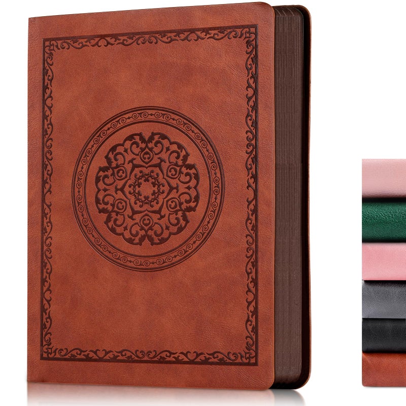 Fetinar 300 Pages Leather Blank Journal Notebook,Softcover Leather Blank Journal Notebook for Women Men,300 Pages Notebook for Work,Office,School Note Taking,5.7'' X 8.3'',Brown - Image 1