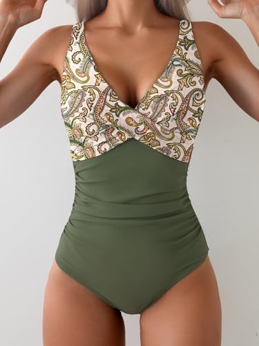 Eomenie Women's One Piece Swimsuits Tummy Control Ruched Push Up Bathing Suit Tie Back Slimming Swimwear - Image 2