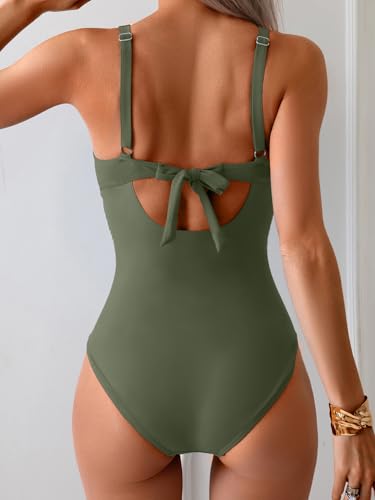 Eomenie Women's One Piece Swimsuits Tummy Control Ruched Push Up Bathing Suit Tie Back Slimming Swimwear - Image 3