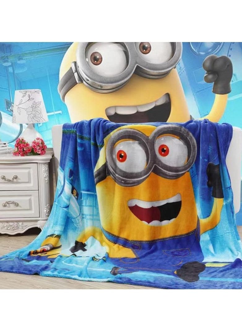 Generic - Warm Tour Cute Minions Cartoon Character Blanket Flannel Blanket Student Multifunctional Bedroom Blanket Sheets150x200cm - Image 1
