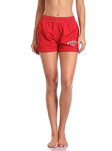 Adoretex Women's Guard Athletic Quick Dry Swim Board Shorts, 3" Inseam Lightweight Elastic Waistband Board Shorts (FGB013) - Red - Small - Image 1