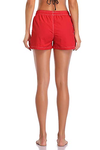 Adoretex Women's Guard Athletic Quick Dry Swim Board Shorts, 3" Inseam Lightweight Elastic Waistband Board Shorts (FGB013) - Red - Small - Image 4