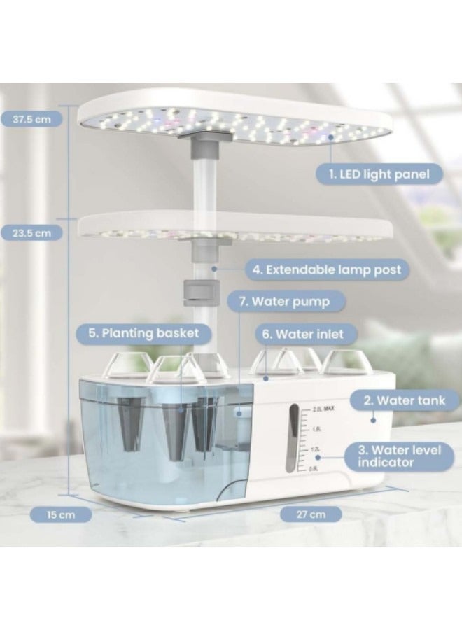 ماركة غير محددة Hydroponics Growing System, 6 Pods Indoor Gardening System with LED Grow Light, Height Adjustable Indoor Gardening System with Pump System for Herbs and Plants, White  - Image 5