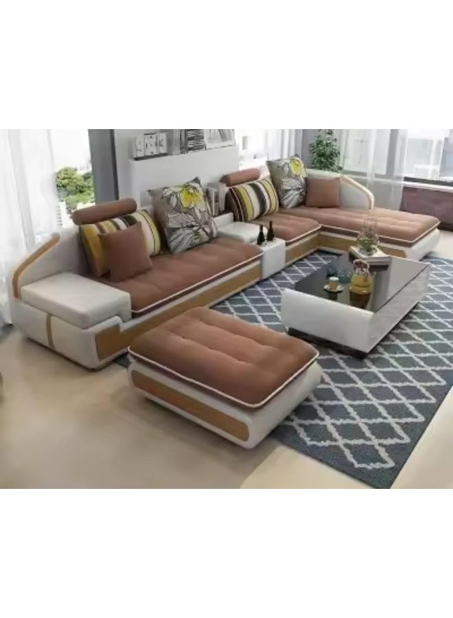Modern L-Shaped Sectional Sofa Set - Brown - Image 1