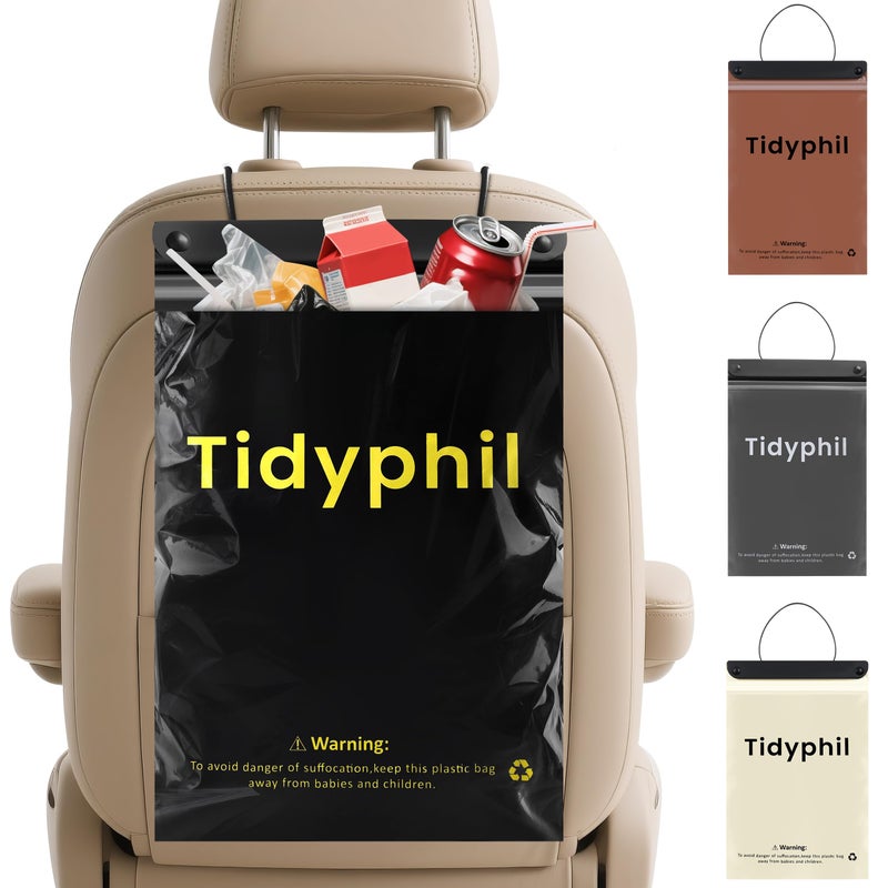 Tidyphil 50 PCS Disposable Car Trash Bags Hanging, Leak-proof, Odor Seal. 2 Gallon Car Garbage Bags, Big Capacity. Independent of Car Trash Can, Easy Stick-On Car trash Bin for Car, SUV, Truck, Stroller. Black - Image 1