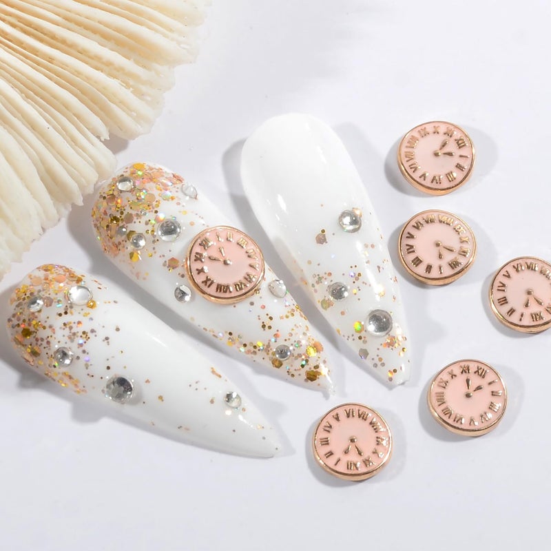QIMYAR 50PCS 3D Vintage Clock Alloy Nail Studs Charms Flatback Retro Pocket Watch Clock Nail Art Accessoires Fashion Jewelry Making Crafting Charms Metal Nail Charms Nail Art Decoration Retro Pink - Image 2