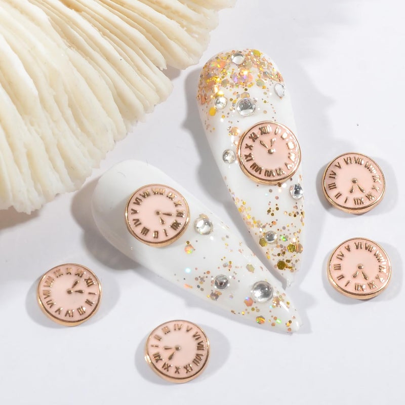QIMYAR 50PCS 3D Vintage Clock Alloy Nail Studs Charms Flatback Retro Pocket Watch Clock Nail Art Accessoires Fashion Jewelry Making Crafting Charms Metal Nail Charms Nail Art Decoration Retro Pink - Image 1