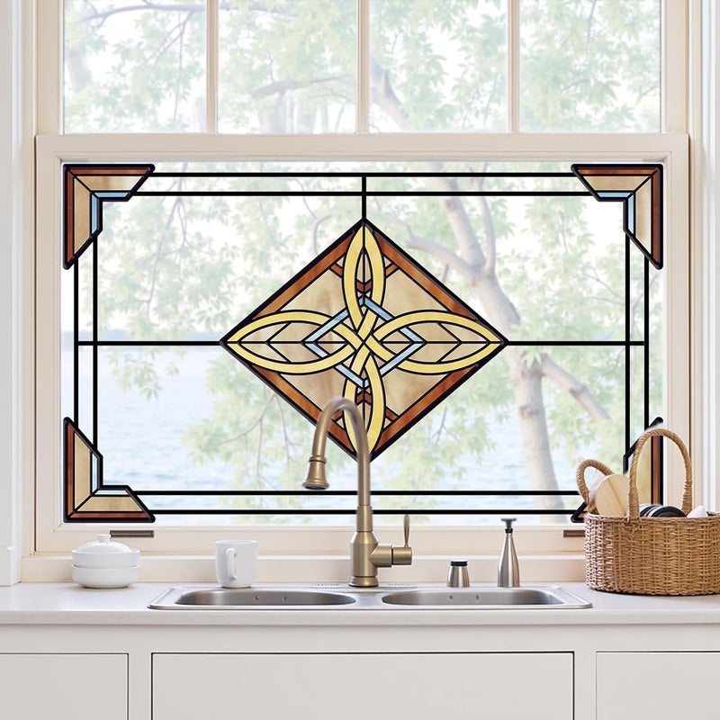 ADD.HERES Stained Glass Window Film Privacy for Glass Windows, Window Privacy Film UV Blocking Static Cling for Home Kitchen Office Bathroom, Aurora Knot - Image 1