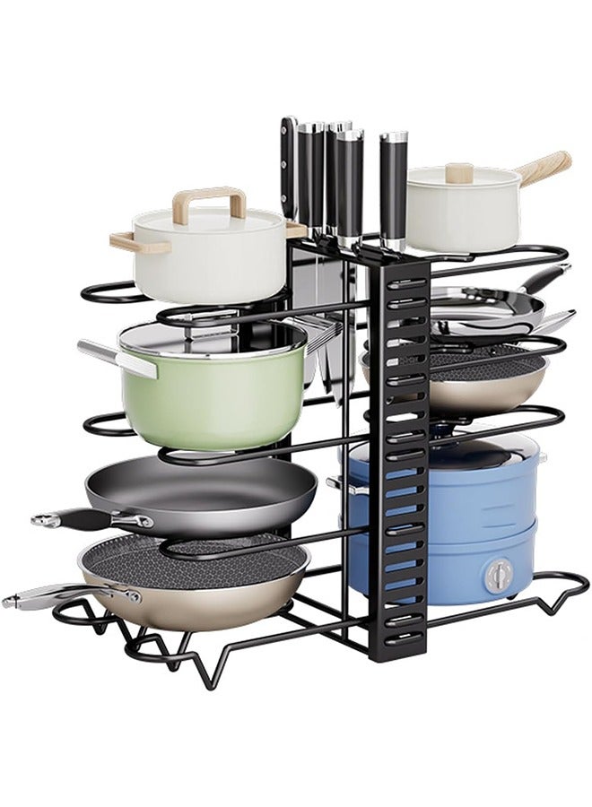 RIYAD GADGETS Adjustable 8-Layer Pots, Pans, and Lids Organizer Rack with Large Capacity, 3 Installation Options, Suitable for Kitchen Cabinet and Countertop, Black, 40.8 x 26.4 x 10.8 cm - Image 1