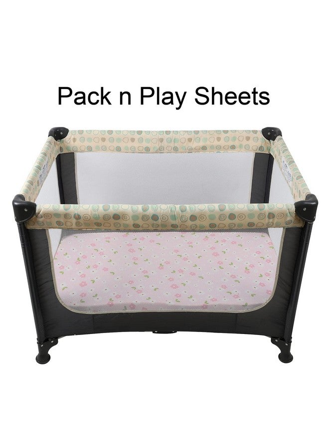 Onacosht Pack n Play Playard Fitted Sheets 2 Pack Set for Baby Girl Soft Stretchy Jersey Knit Portable Mini Crib Mattress Cover, Pink Floral - Image 2