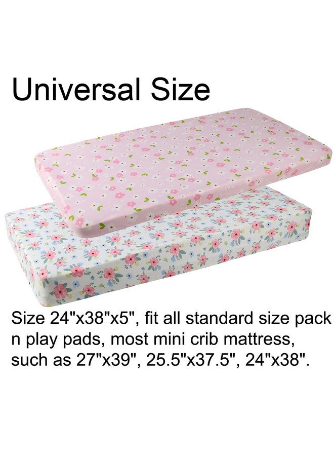 Onacosht Pack n Play Playard Fitted Sheets 2 Pack Set for Baby Girl Soft Stretchy Jersey Knit Portable Mini Crib Mattress Cover, Pink Floral - Image 4