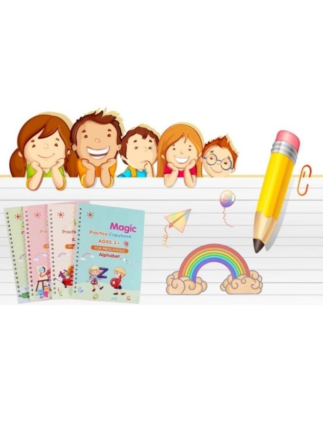 Sank Magic - Magic Practice Copybook Set for Kids – 4 Educational Books with Pen & 10 Refills – Learn Letters, Numbers, Drawing & Math – Ages 3+ - Image 1