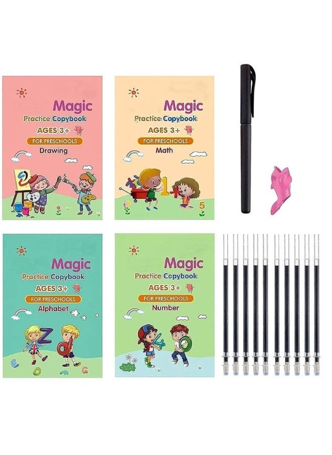 Sank Magic - Magic Practice Copybook Set for Kids – 4 Educational Books with Pen & 10 Refills – Learn Letters, Numbers, Drawing & Math – Ages 3+ - Image 1