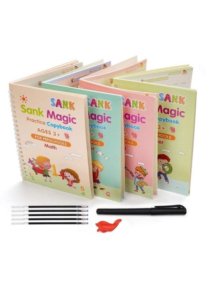 Sank Magic - Magic Practice Copybook Set for Kids – 4 Educational Books with Pen & 10 Refills – Learn Letters, Numbers, Drawing & Math – Ages 3+ - Image 1